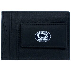 money clip & card holder black leather with Penn State and Athletic Logo emblem